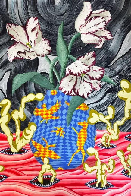 Laura Thiong-Toye, Légère fièvre, 2024, acrylique et encre sur papier marouflé sur bois, 79x61, (credit photographique : atelier Eric Bergoend) 